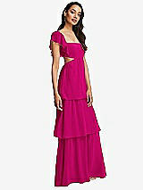 Side View Thumbnail - Think Pink Flutter Sleeve Cutout Tie-Back Maxi Dress with Tiered Ruffle Skirt