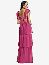 Rear View Thumbnail - Tea Rose Flutter Sleeve Cutout Tie-Back Maxi Dress with Tiered Ruffle Skirt