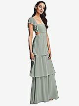 Side View Thumbnail - Willow Green Flutter Sleeve Cutout Tie-Back Maxi Dress with Tiered Ruffle Skirt