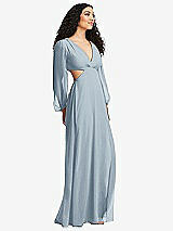 Side View Thumbnail - Mist Long Puff Sleeve Cutout Waist Chiffon Maxi Dress 