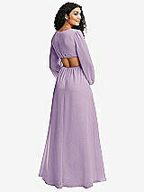 Rear View Thumbnail - Pale Purple Long Puff Sleeve Cutout Waist Chiffon Maxi Dress 
