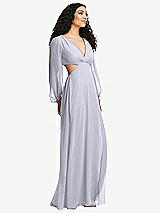 Side View Thumbnail - Silver Dove Long Puff Sleeve Cutout Waist Chiffon Maxi Dress 