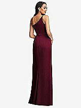 Rear View Thumbnail - Cabernet One-Shoulder Draped Skirt Satin Trumpet Gown