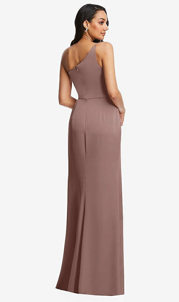 Back View - Sienna One-Shoulder Draped Skirt Satin Trumpet Gown