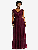 Alt View 1 Thumbnail - Cabernet Bow-Shoulder Faux Wrap Maxi Dress with Tiered Skirt