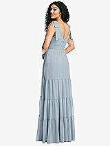 Rear View Thumbnail - Mist Bow-Shoulder Faux Wrap Maxi Dress with Tiered Skirt