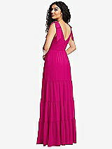 Rear View Thumbnail - Think Pink Bow-Shoulder Faux Wrap Maxi Dress with Tiered Skirt