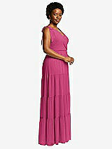 Alt View 2 Thumbnail - Tea Rose Bow-Shoulder Faux Wrap Maxi Dress with Tiered Skirt