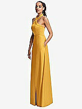 Side View Thumbnail - NYC Yellow Shawl Collar Open-Back Halter Maxi Dress with Pockets