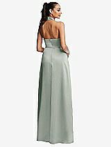 Rear View Thumbnail - Willow Green Shawl Collar Open-Back Halter Maxi Dress with Pockets