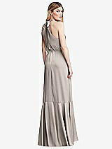 Alt View 3 Thumbnail - Taupe Tie-Neck Halter Maxi Dress with Asymmetric Cascade Ruffle Skirt