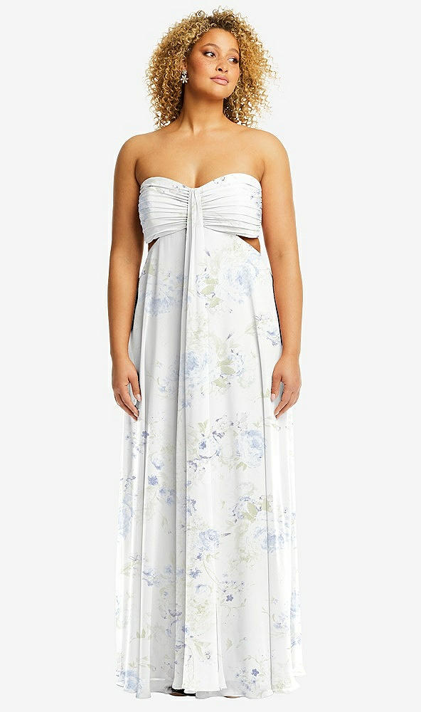 Front View - Bleu Garden Strapless Empire Waist Cutout Maxi Dress with Covered Button Detail