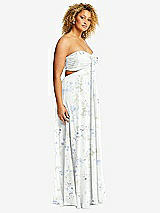 Side View Thumbnail - Bleu Garden Strapless Empire Waist Cutout Maxi Dress with Covered Button Detail