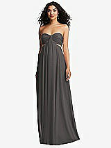 Alt View 2 Thumbnail - Caviar Gray Strapless Empire Waist Cutout Maxi Dress with Covered Button Detail