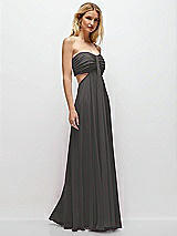 Rear View Thumbnail - Caviar Gray Strapless Empire Waist Cutout Maxi Dress with Covered Button Detail