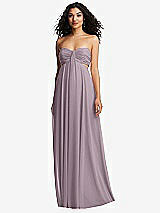 Alt View 2 Thumbnail - Lilac Dusk Strapless Empire Waist Cutout Maxi Dress with Covered Button Detail