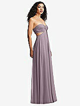 Alt View 3 Thumbnail - Lilac Dusk Strapless Empire Waist Cutout Maxi Dress with Covered Button Detail