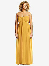 Front View Thumbnail - NYC Yellow Strapless Empire Waist Cutout Maxi Dress with Covered Button Detail