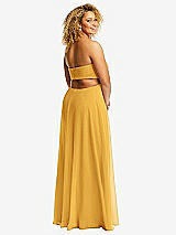 Rear View Thumbnail - NYC Yellow Strapless Empire Waist Cutout Maxi Dress with Covered Button Detail