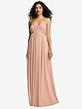 Alt View 2 Thumbnail - Pale Peach Strapless Empire Waist Cutout Maxi Dress with Covered Button Detail