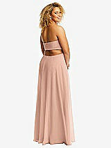 Rear View Thumbnail - Pale Peach Strapless Empire Waist Cutout Maxi Dress with Covered Button Detail