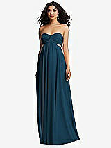 Alt View 2 Thumbnail - Atlantic Blue Strapless Empire Waist Cutout Maxi Dress with Covered Button Detail