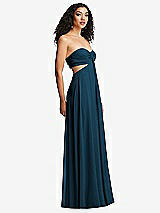 Alt View 3 Thumbnail - Atlantic Blue Strapless Empire Waist Cutout Maxi Dress with Covered Button Detail