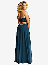 Rear View Thumbnail - Atlantic Blue Strapless Empire Waist Cutout Maxi Dress with Covered Button Detail