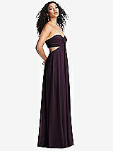 Alt View 1 Thumbnail - Aubergine Strapless Empire Waist Cutout Maxi Dress with Covered Button Detail