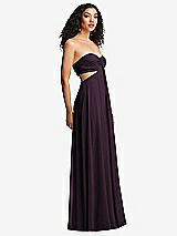 Alt View 3 Thumbnail - Aubergine Strapless Empire Waist Cutout Maxi Dress with Covered Button Detail