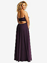 Rear View Thumbnail - Aubergine Strapless Empire Waist Cutout Maxi Dress with Covered Button Detail