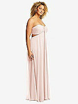 Side View Thumbnail - Blush Strapless Empire Waist Cutout Maxi Dress with Covered Button Detail