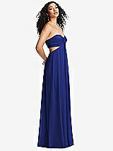 Alt View 1 Thumbnail - Cobalt Blue Strapless Empire Waist Cutout Maxi Dress with Covered Button Detail