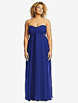 Front View Thumbnail - Cobalt Blue Strapless Empire Waist Cutout Maxi Dress with Covered Button Detail