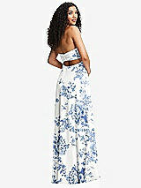 Alt View 4 Thumbnail - Cottage Rose Dusk Blue Strapless Empire Waist Cutout Maxi Dress with Covered Button Detail