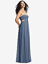 Alt View 1 Thumbnail - Larkspur Blue Strapless Empire Waist Cutout Maxi Dress with Covered Button Detail