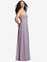 Alt View 1 Thumbnail - Lilac Haze Strapless Empire Waist Cutout Maxi Dress with Covered Button Detail