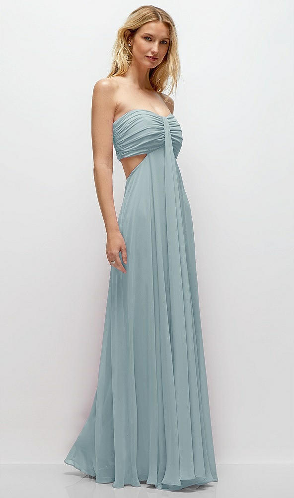 Back View - Morning Sky Strapless Empire Waist Cutout Maxi Dress with Covered Button Detail