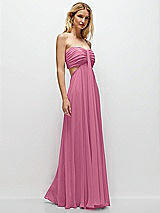 Rear View Thumbnail - Orchid Pink Strapless Empire Waist Cutout Maxi Dress with Covered Button Detail