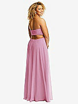 Rear View Thumbnail - Powder Pink Strapless Empire Waist Cutout Maxi Dress with Covered Button Detail