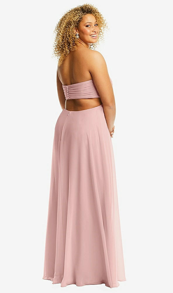 Back View - Rose - PANTONE Rose Quartz Strapless Empire Waist Cutout Maxi Dress with Covered Button Detail