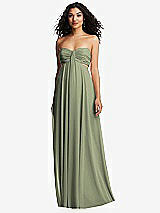 Alt View 2 Thumbnail - Sage Strapless Empire Waist Cutout Maxi Dress with Covered Button Detail