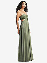 Alt View 3 Thumbnail - Sage Strapless Empire Waist Cutout Maxi Dress with Covered Button Detail