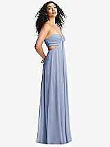 Alt View 1 Thumbnail - Sky Blue Strapless Empire Waist Cutout Maxi Dress with Covered Button Detail