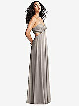 Alt View 4 Thumbnail - Taupe Strapless Empire Waist Cutout Maxi Dress with Covered Button Detail