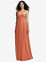 Alt View 2 Thumbnail - Terracotta Copper Strapless Empire Waist Cutout Maxi Dress with Covered Button Detail