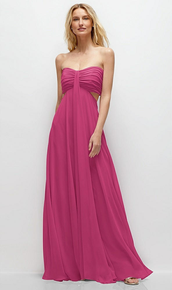 Front View - Tea Rose Strapless Empire Waist Cutout Maxi Dress with Covered Button Detail