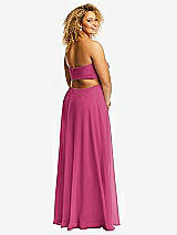 Rear View Thumbnail - Tea Rose Strapless Empire Waist Cutout Maxi Dress with Covered Button Detail