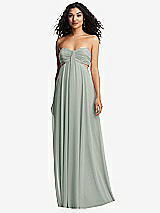 Alt View 2 Thumbnail - Willow Green Strapless Empire Waist Cutout Maxi Dress with Covered Button Detail