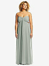 Front View Thumbnail - Willow Green Strapless Empire Waist Cutout Maxi Dress with Covered Button Detail